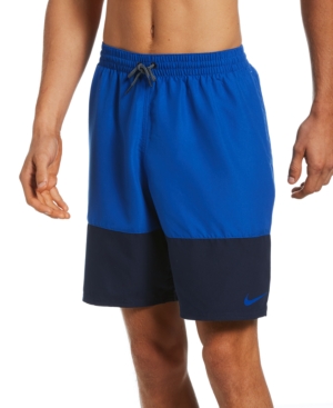 Shop Nike Men's Split Colorblocked 9" Swim Trunks In Game Royal