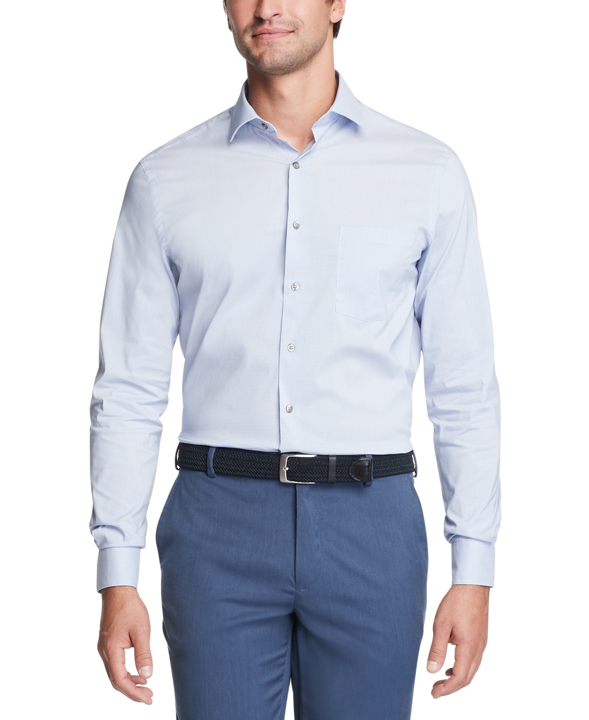 Men's Stain Shield Regular Fit Stretch Dress Shirt - Blue Silver