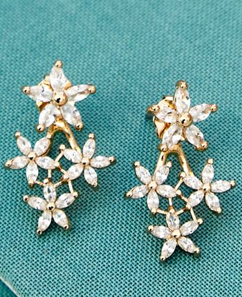 lonna & lilly - Gold-Tone Crystal Flower Front-and-Back Earrings