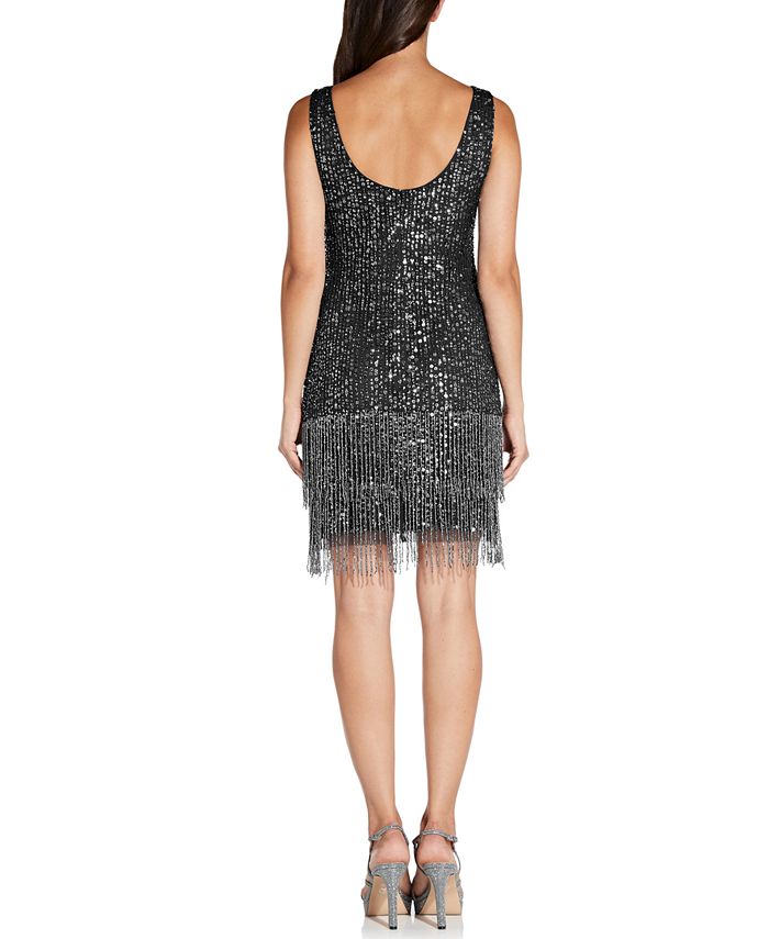 Adrianna Papell Petite Sequined & Beaded Fringe Dress & Reviews ...