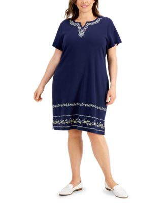 Karen Scott Plus Size Embroidered T-Shirt Dress, Created for Macy's ...
