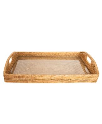 Artifacts Trading Company Rattan Rectangular Tray with Glass Insert