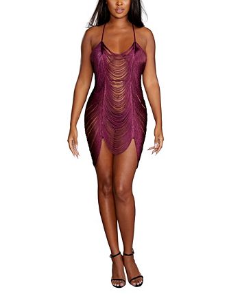 Dreamgirl Women s Draped Fringe Lingerie Chemise Dress with T Back