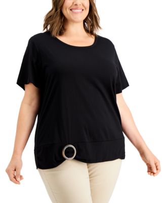 Karen Scott - Plus Size Ring-Embellished Top