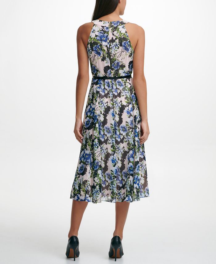 Tommy Hilfiger Women's Printed Belted Midi Dress Pink Size 2