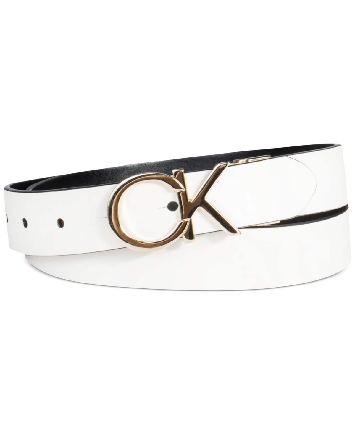Calvin Klein Women's Reversible Monogram Buckle Belt - White