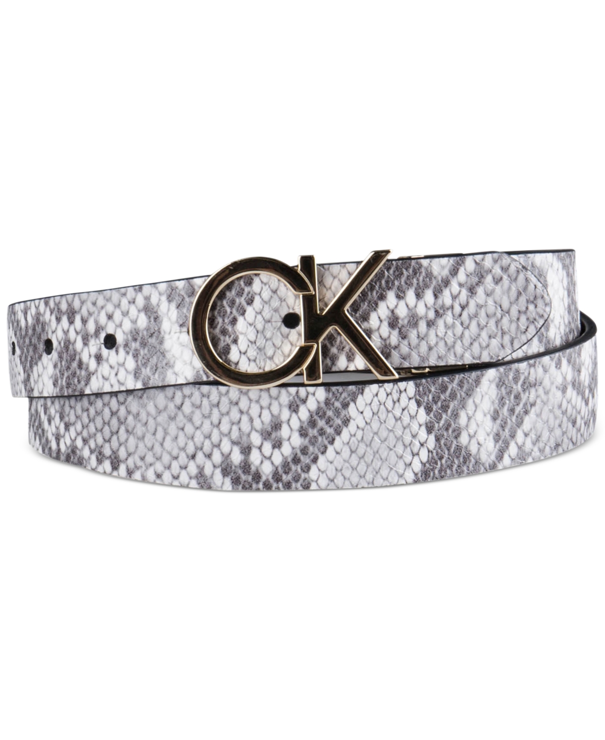 Calvin Klein Women's Reversible Monogram Buckle Belt In Black,grey