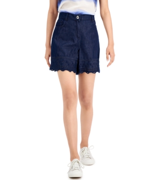 Marella Maralla Drive Broderie Anglaise Denim Shorts In Blue Jeans