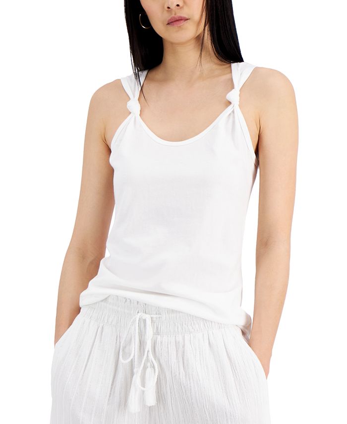 INC International Concepts Cotton KnottedStrap Tank Top, Created for