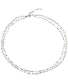 Cultured Freshwater Pearl (4-4-1/2mm) & Paperclip Chain Layered Necklace 17"+ 1-1/2" extension, in Sterling Silver