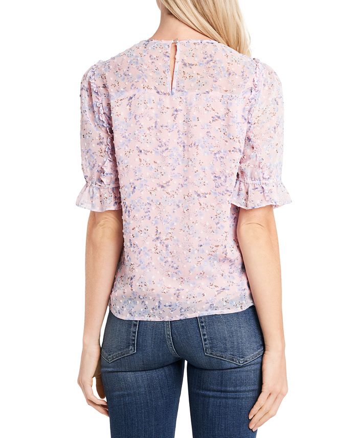 CeCe Floral-Print Puff-Sleeve Ruffled Top - Macy's