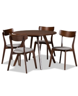 Baxton Studio Philip Mid-century Modern Transitional Fabric Upholstered 5 Piece Dining Set In Light Gray