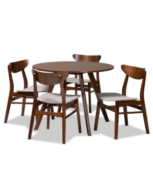Baxton Studio Philip Mid-century Modern Transitional Fabric Upholstered 5 Piece Dining Set In Light Gray