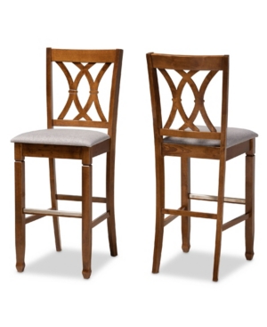 Baxton Studio Calista Modern And Contemporary Fabric Upholstered 2 Piece Bar Stool Set In Walnut Brown