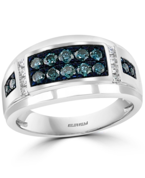 Effy Collection Effy Men's Blue Diamond (5/8 Ct. T.w.) & White Diamond (1/10 Ct. T.w.) Ring In 14k White Gold In White Gold