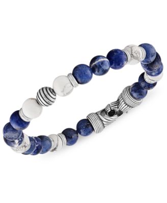 Esquire Men's Jewelry - Sodalite & Howlite Bead Bracelet in Sterling Silver