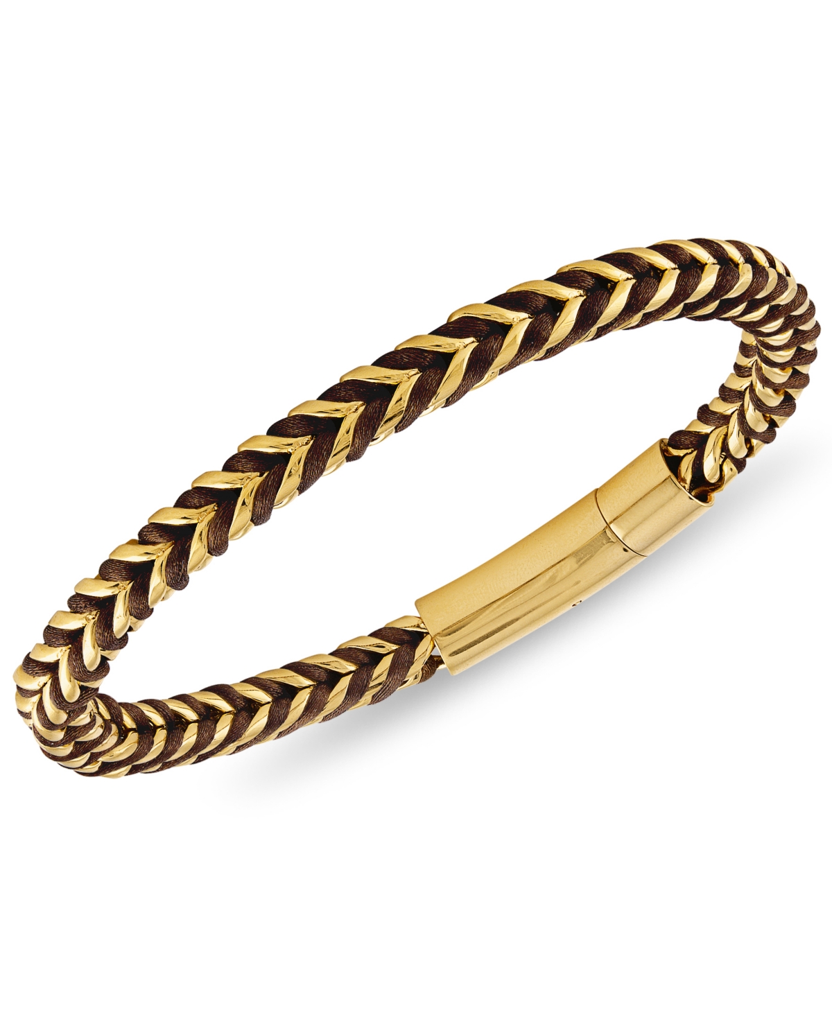Nylon Cord Statement Bracelet in Gold Ion-Plated Stainless Steel or Stainless Steel, Created for Macy's - Black/Gold-Tone