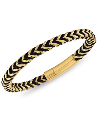 Esquire Men's Jewelry Nylon Cord Statement Bracelet in Gold Ion-Plated Stainless Steel or Stainless Steel, Created for Macy's - Black/Gold-Tone