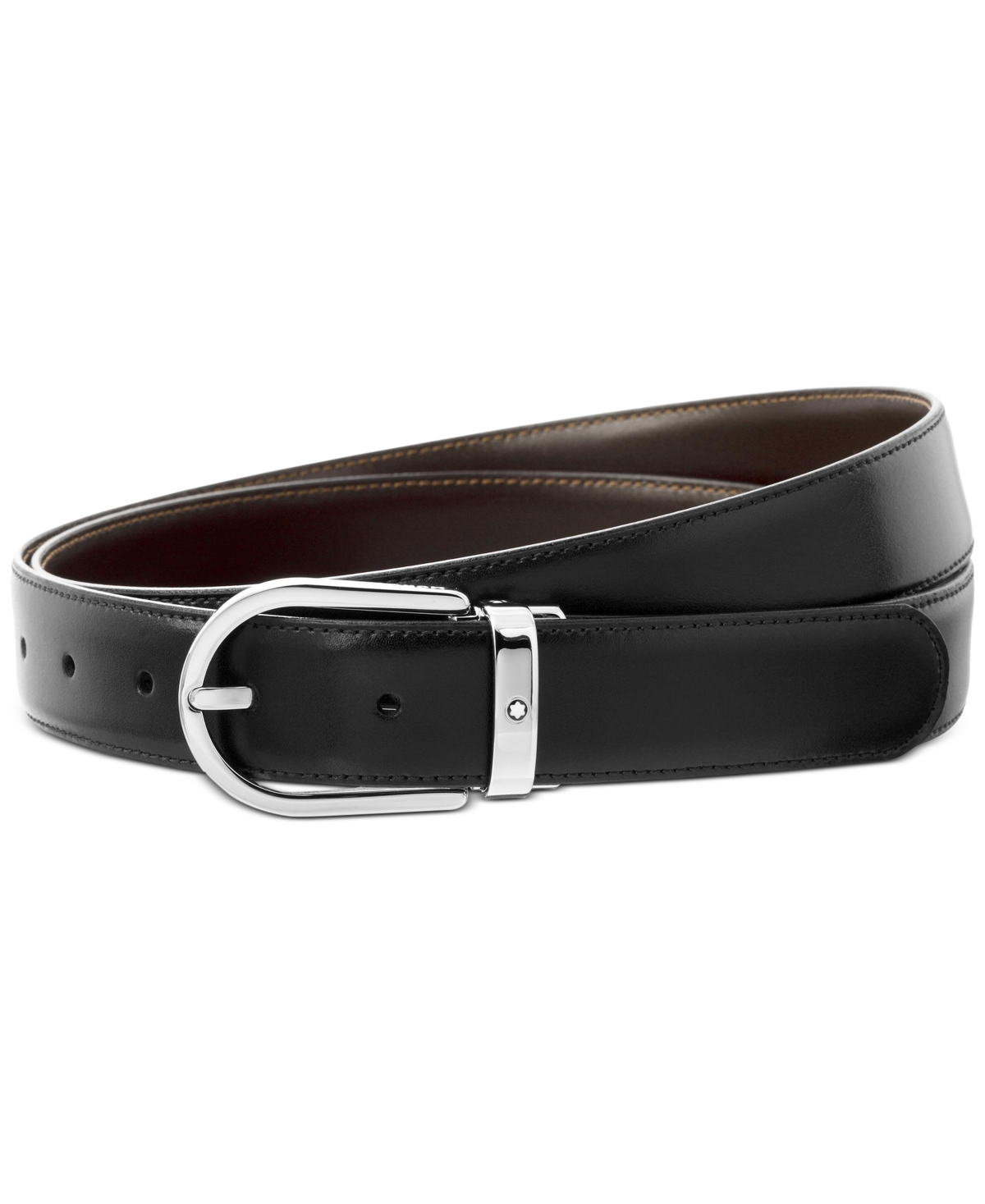 Men's Horseshoe Buckle Italian Leather Belt - Silver