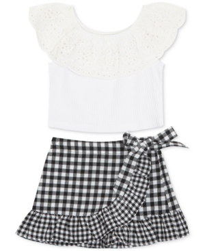 Rare Editions Baby Girls 2-Pc Ruffle Top & Gingham-Print Skort Set