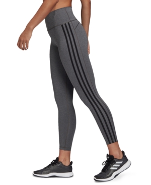 Adidas Originals Women's 3-stripe Workout 7/8 Length Leggings In Dark Gray