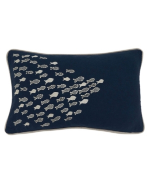 Shop Saro Lifestyle School O'fish Decorative Pillow, 12" X 20" In Navy Blue