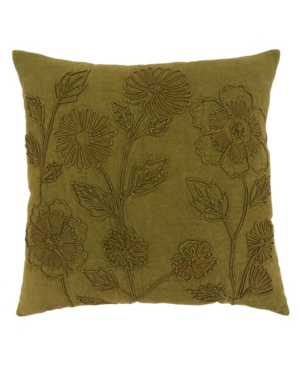 Shop Saro Lifestyle Washed Floral Decorative Pillow, 20" X 20" In Green
