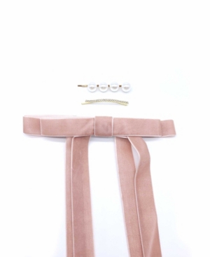 Soho Style Women's Ribbon Hair Clip Set In Pink