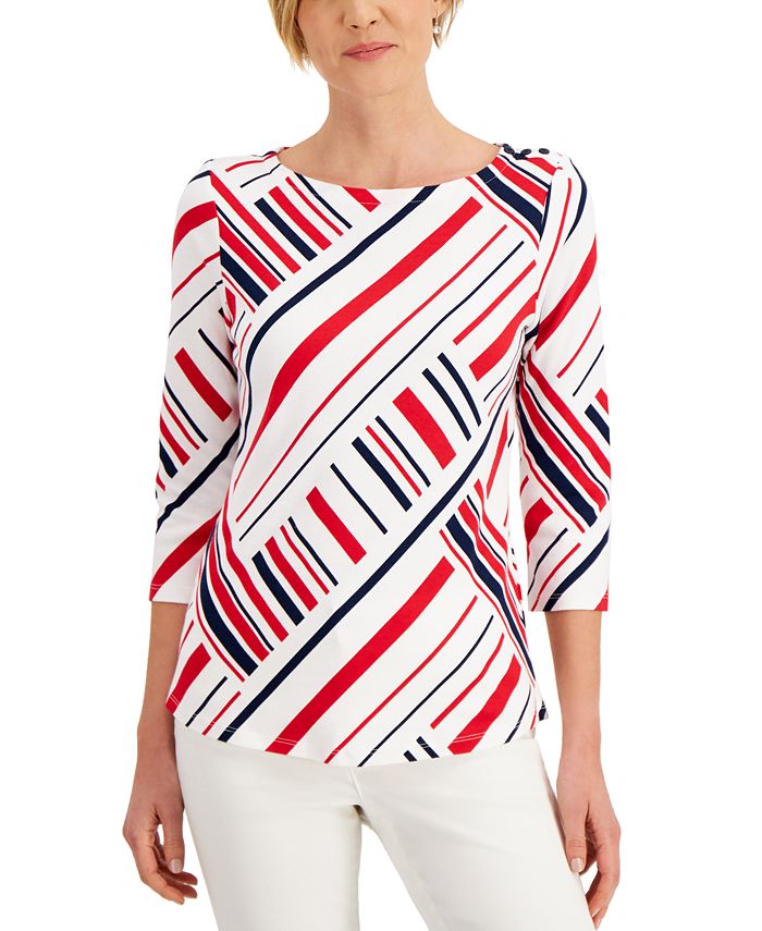 Charter Club Petite Cotton Printed Boat-Neck Top, Created for Macy's ...