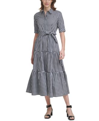 calvin klein plaid belted maxi dress