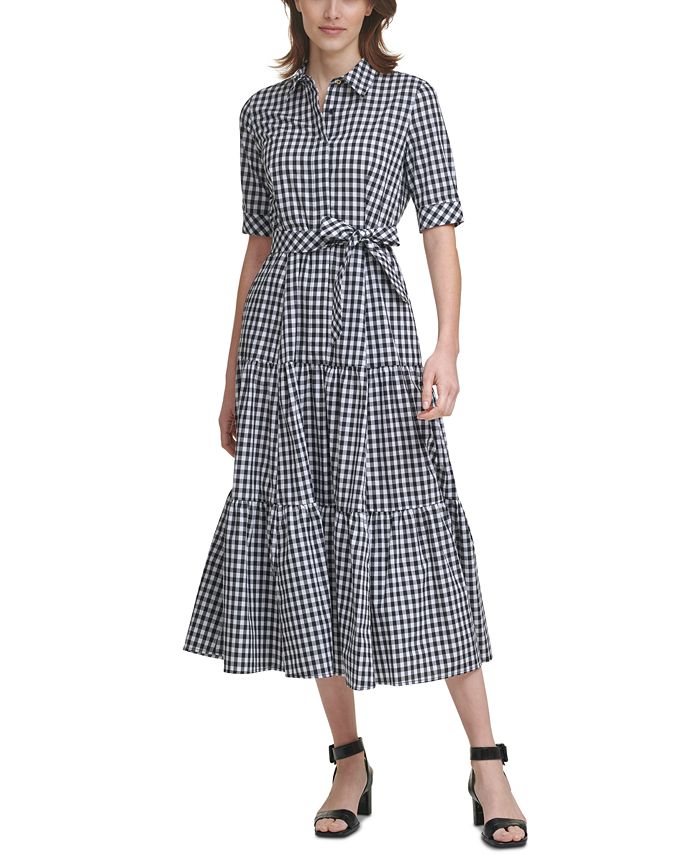 Calvin Klein Plaid Tiered Maxi Dress - Macy's