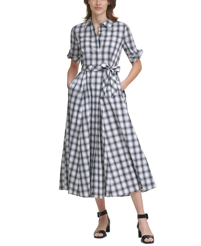 Calvin Klein Plaid Belted Maxi Dress & Reviews - Dresses - Women - Macy's