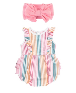 Rufflebutts Kids Baby Girls Daydream Waterfall Romper And Bow Headband Set In Dreamsicle Modesens