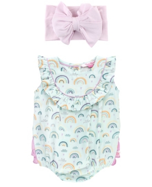 Baby Girls Woven Bubble Romper and Bow Headband Set