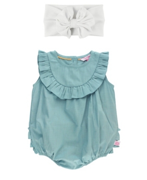 Baby Girls Woven Bubble Romper and Bow Headband Set