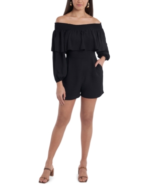 1.state Off-the-shoulder Long Sleeve Romper In Rich Black