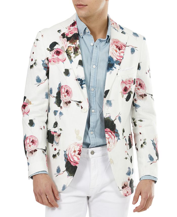 Tallia Men's Slim Fit Blue Floral Blazer Blue Size 46