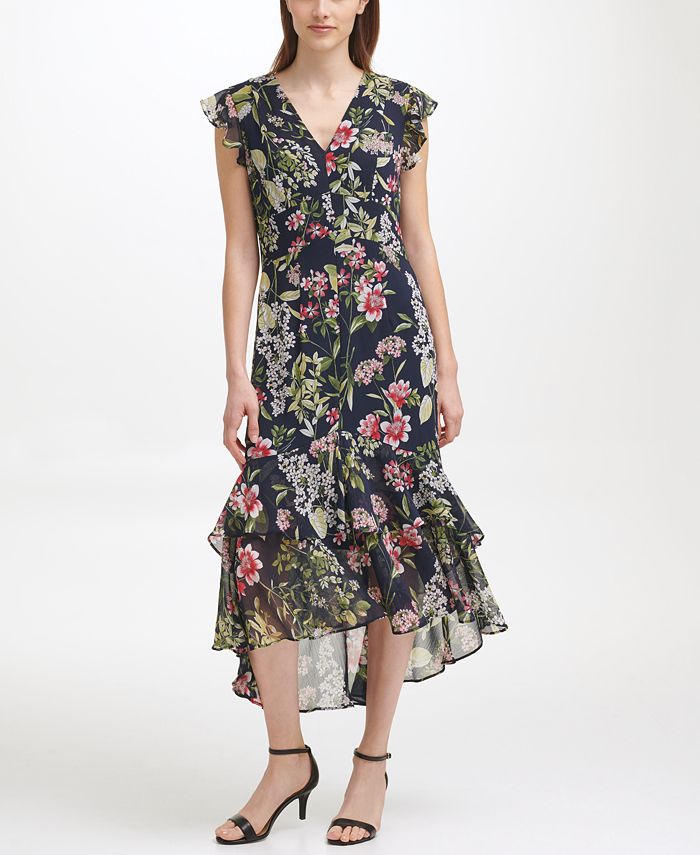Tommy Hilfiger Floral-Print Tiered Midi Dress - Macy's