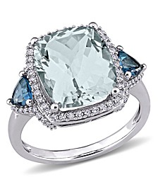 Aquamarine (5 ct. t.w.) Blue Topaz (3/5 ct. t.w.) and Diamond (1/3 ct. t.w.) 3-Stone Halo Ring in 14k White Gold