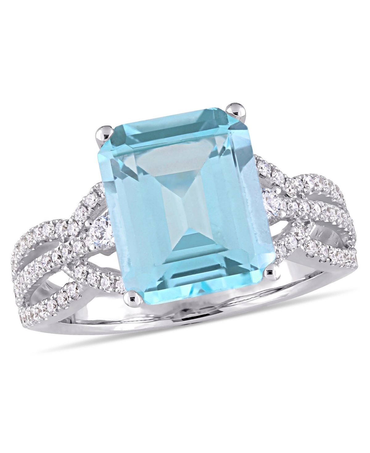 Macy's Blue Topaz (5-3/5 Ct. T.w.) And Diamond (1/2 Ct. T.w.) Interlaced Three-row Ring In 14k White Gold