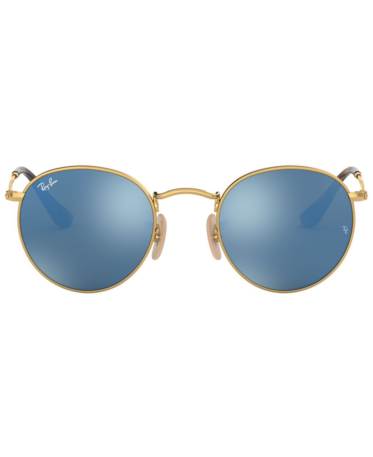 Ray Ban Sunglasses, Rb3447n Round Flat Lenses In Gold Shiny,copper Mirror