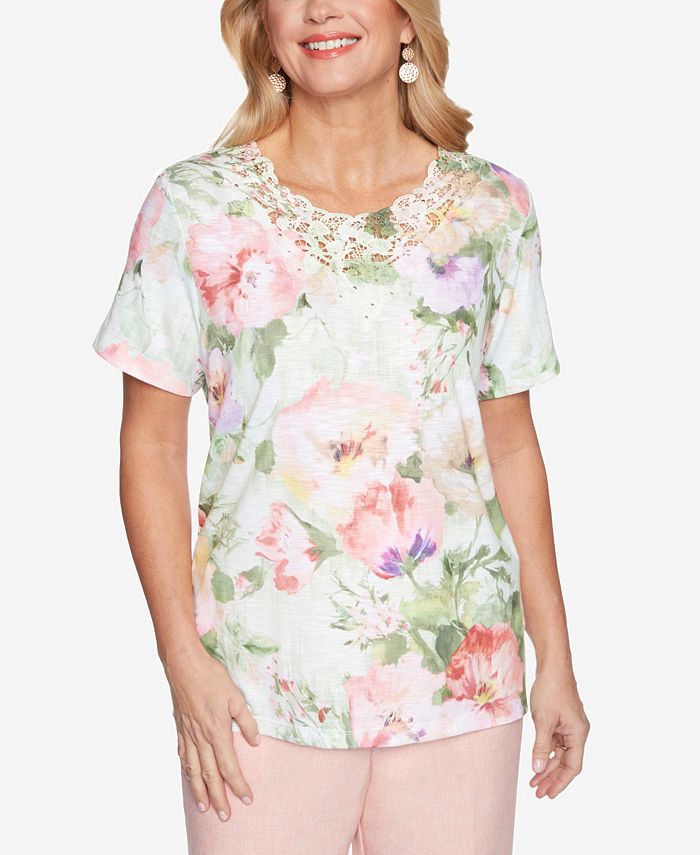 Alfred Dunner Women's Missy Springtime in Paris Watercolor Floral Top ...