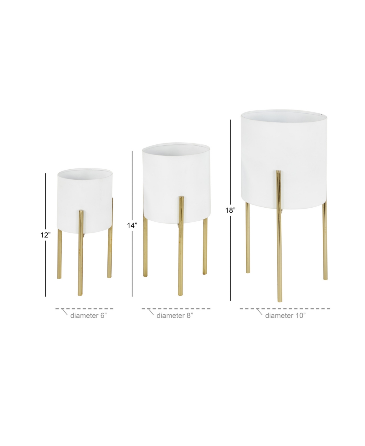 Contemporary Style Large Round Metal Planters in Stands, Set of 3