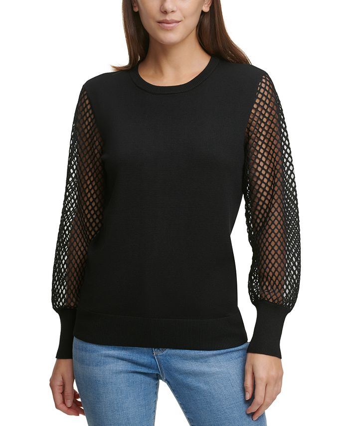 Mesh sleeve sweater top