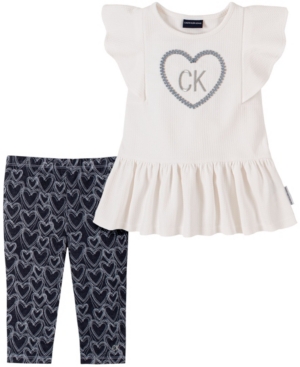 Calvin Klein Little Girls Signature Top and Printed Leggings Set 2 Piece