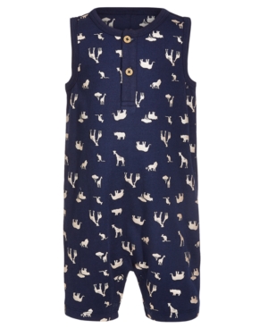First Impressions Baby Boys Safari-print Cotton Sunsuit, Created For Macy's In Navy Nautical