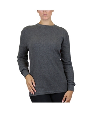 Galaxy By Harvic Women's Loose Fit Waffle Knit Thermal Shirt In Charcoal