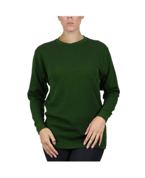 Shop Galaxy By Harvic Women's Loose Fit Waffle Knit Thermal Shirt In Olive