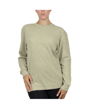Galaxy By Harvic Women's Loose Fit Waffle Knit Thermal Shirt In Heather Oatmeal