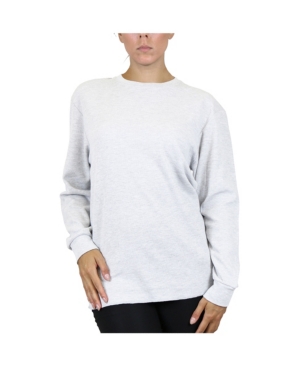 Galaxy By Harvic Women's Loose Fit Waffle Knit Thermal Shirt In White